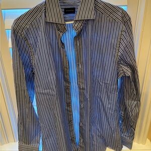 Ermenegildo Zegna Navy and White Striped Dress Shirt